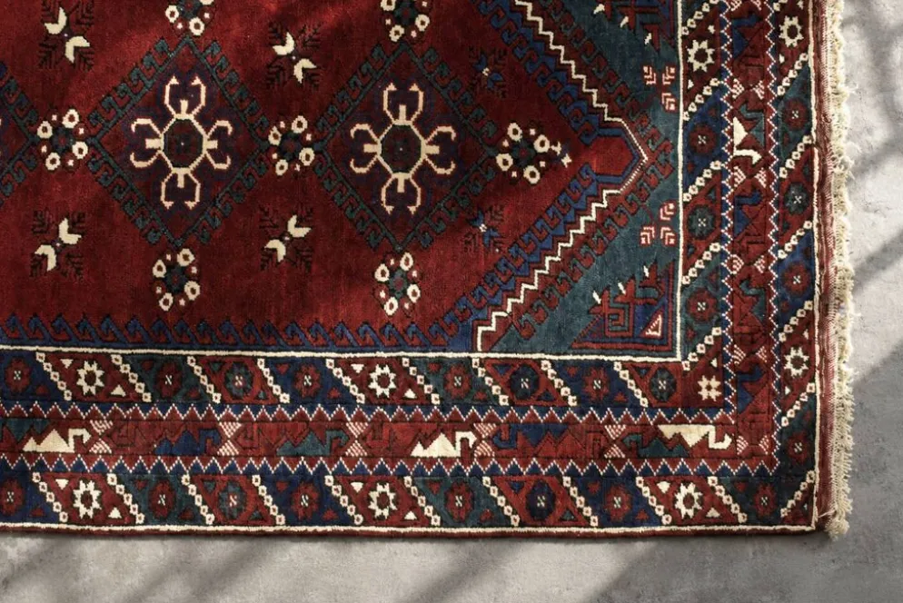 Tapis oriental afghan vintage tissé à la main rouge, années 1970