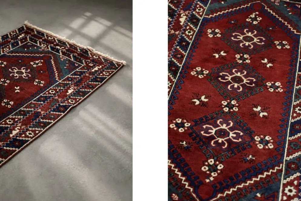 Tapis oriental afghan vintage tissé à la main rouge, années 1970