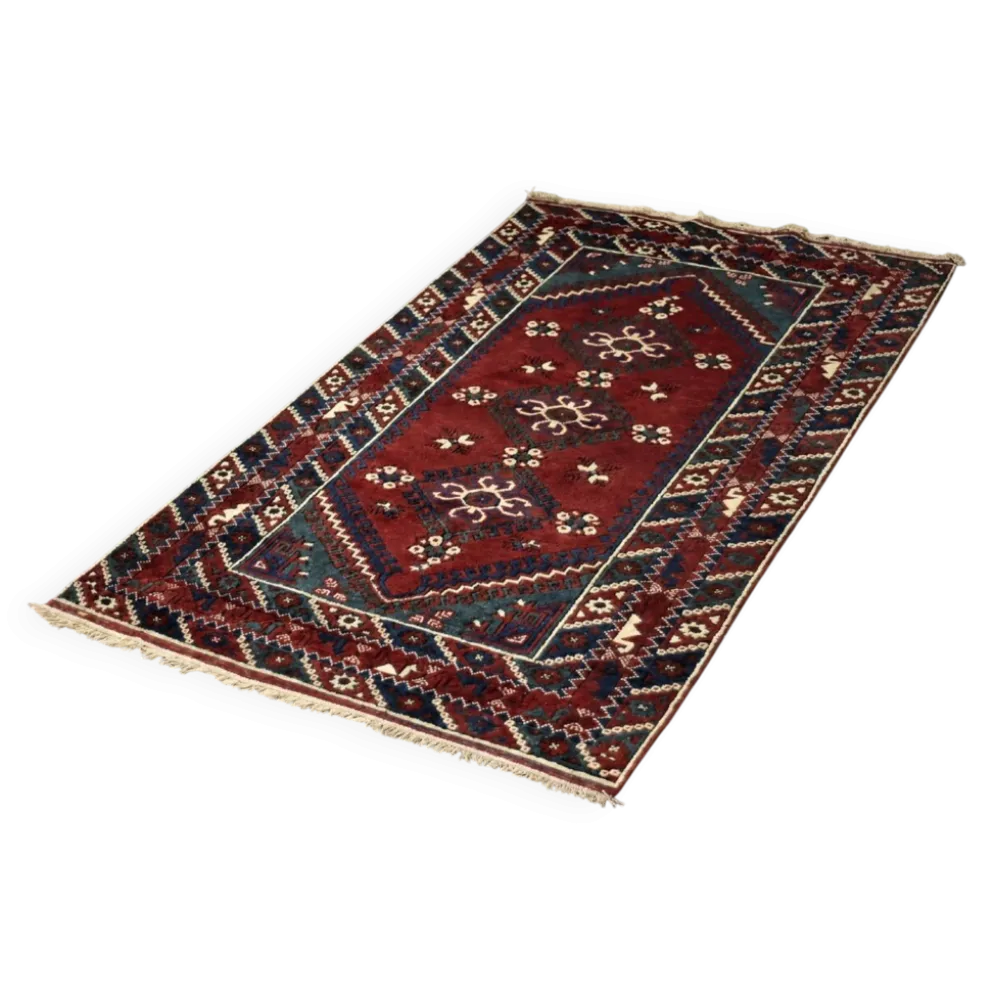 Tapis oriental afghan vintage tissé à la main rouge, années 1970