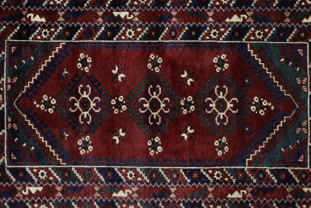 Tapis oriental afghan vintage tissé à la main rouge, années 1970