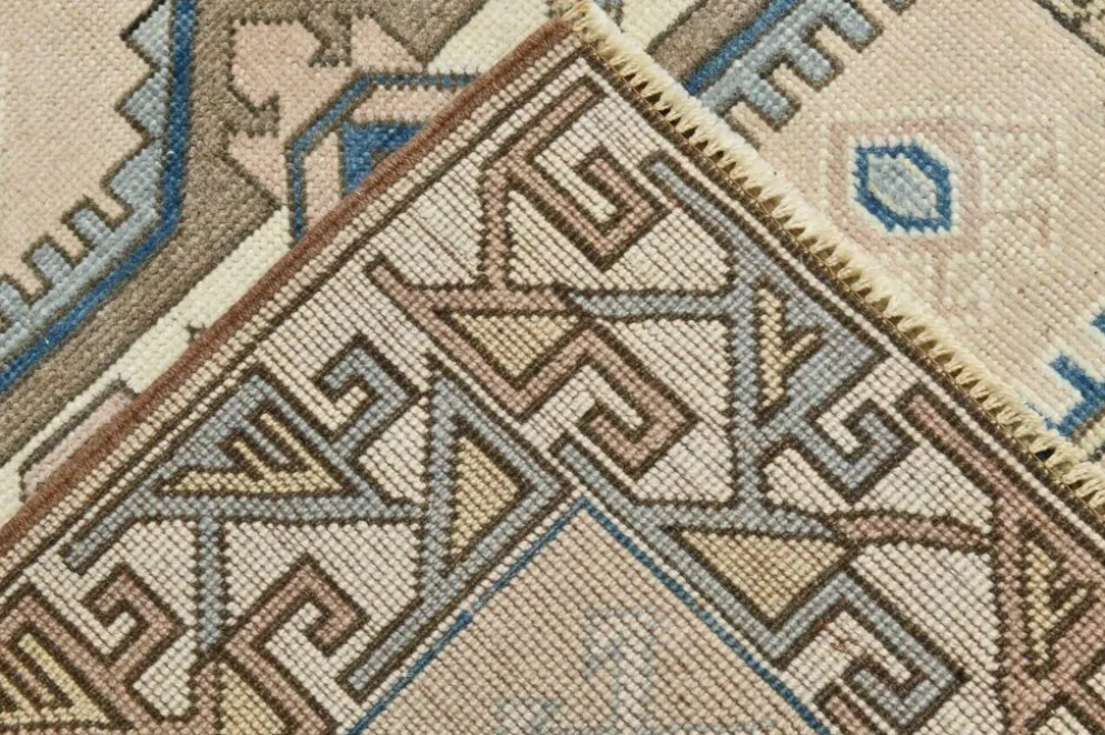 Tapis oriental vintage bleu crème 3x6, 109x187 cm
