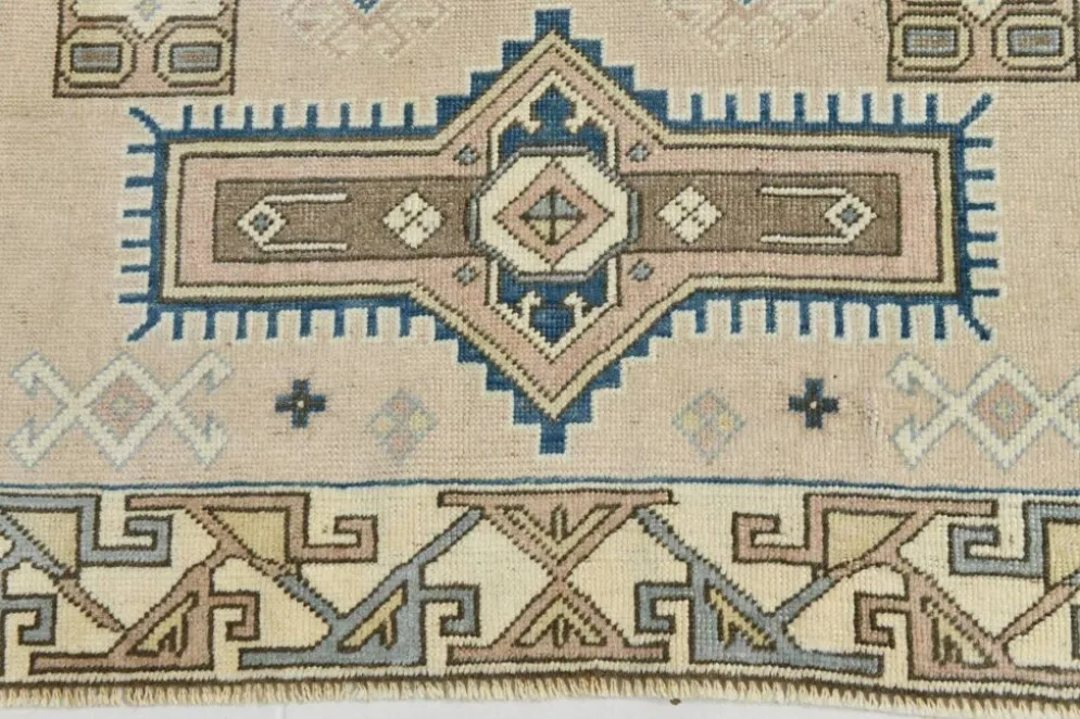 Tapis oriental vintage bleu crème 3x6, 109x187 cm