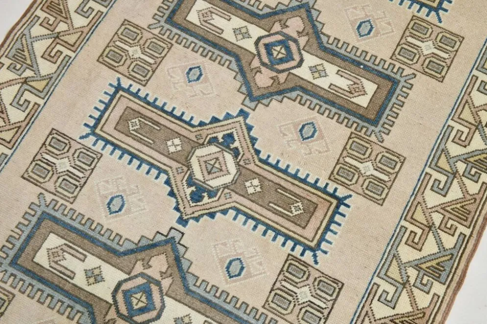 Tapis oriental vintage bleu crème 3x6, 109x187 cm