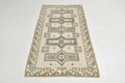 Tapis oriental vintage bleu crème 3x6, 109x187 cm