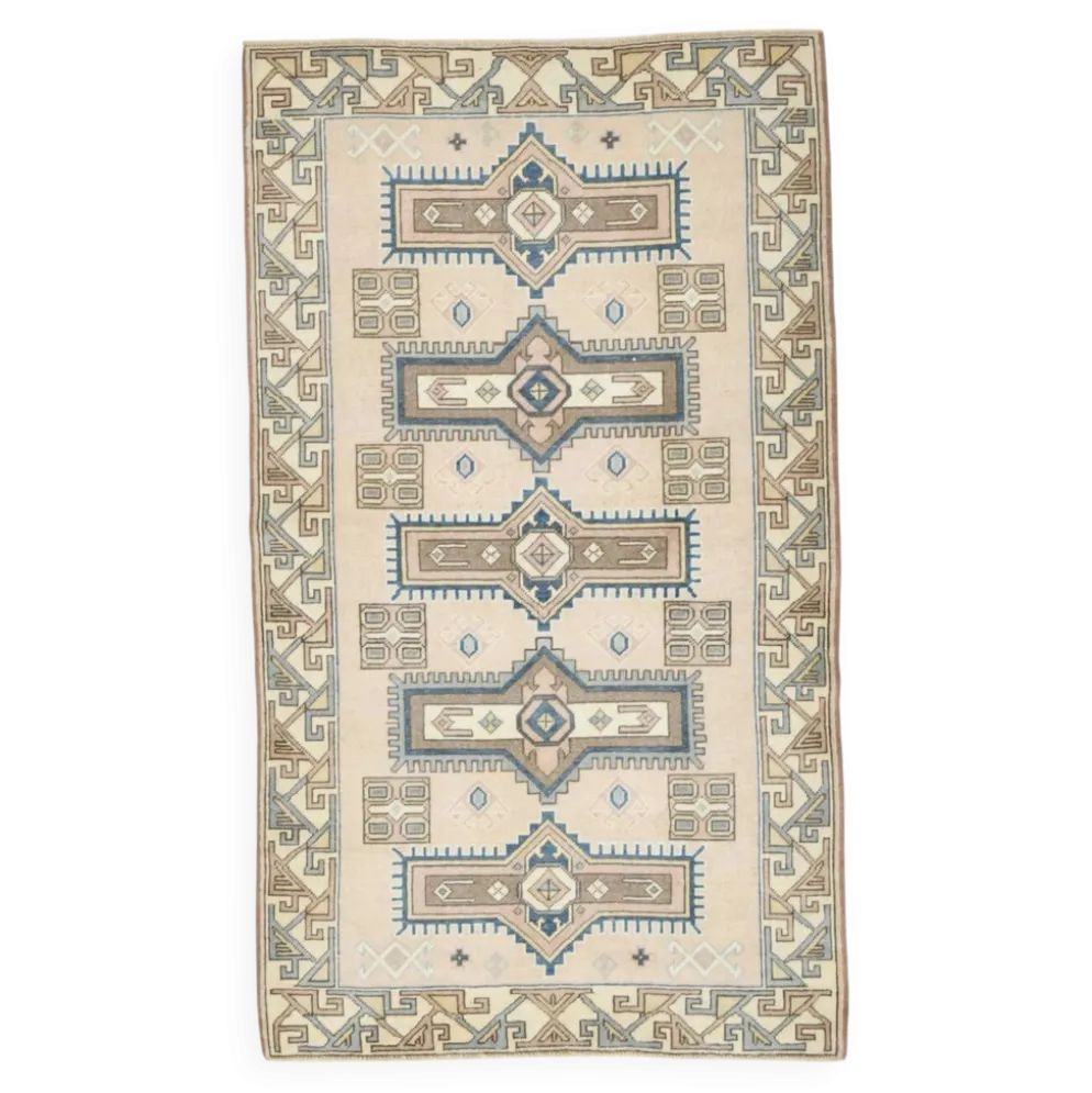 Tapis oriental vintage bleu crème 3x6, 109x187 cm