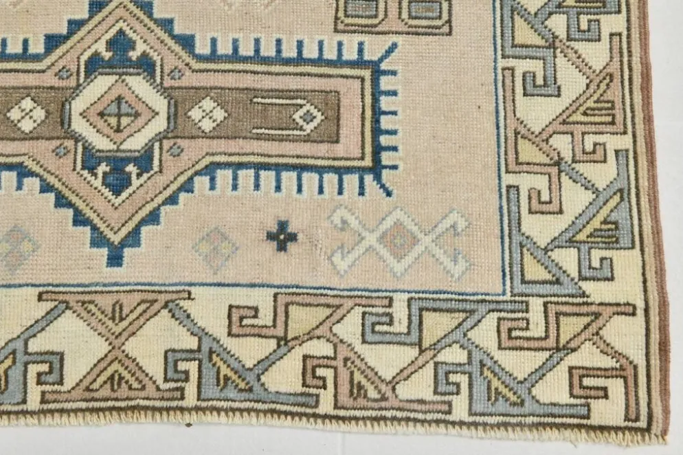 Tapis oriental vintage bleu crème 3x6, 109x187 cm
