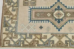 Tapis oriental vintage bleu crème 3x6, 109x187 cm