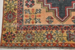 Tapis oriental vintage rouge bleu marine 3x6, 106x201 cm