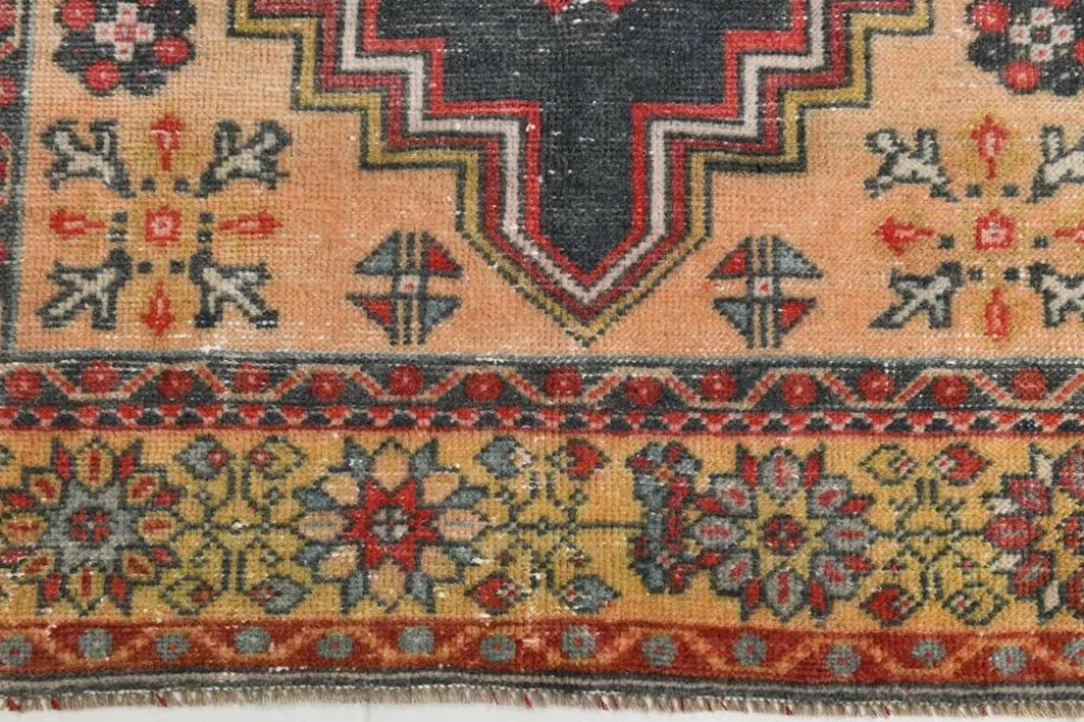 Tapis oriental vintage rouge bleu marine 3x6, 106x201 cm