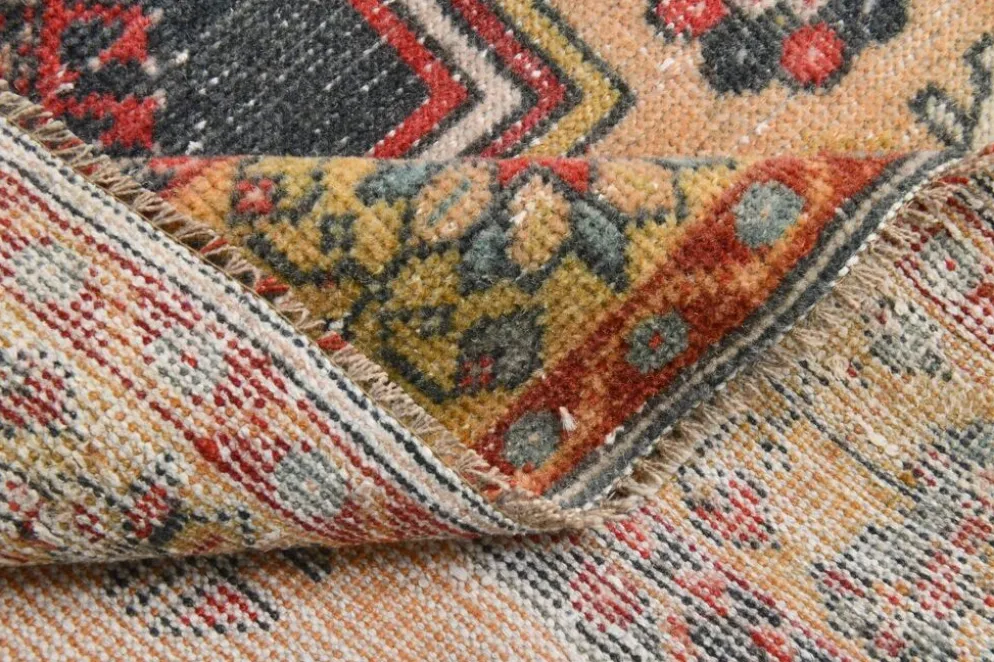 Tapis oriental vintage rouge bleu marine 3x6, 106x201 cm