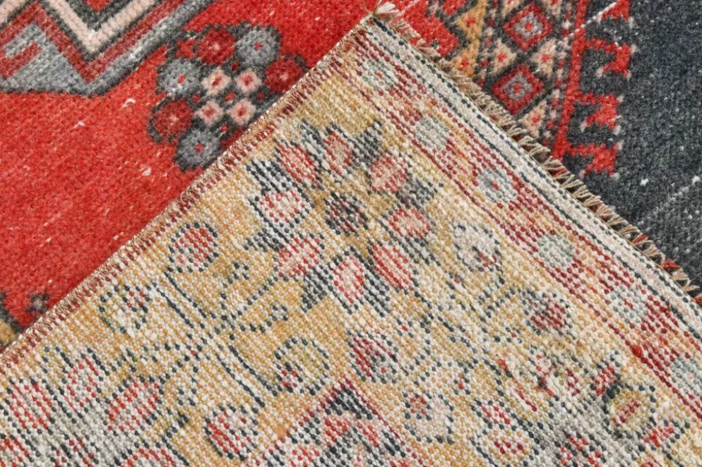 Tapis oriental vintage rouge bleu marine 3x6, 106x201 cm