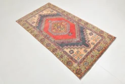 Tapis oriental vintage rouge bleu marine 3x6, 106x201 cm
