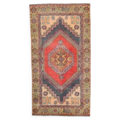 Tapis oriental vintage rouge bleu marine 3x6, 106x201 cm