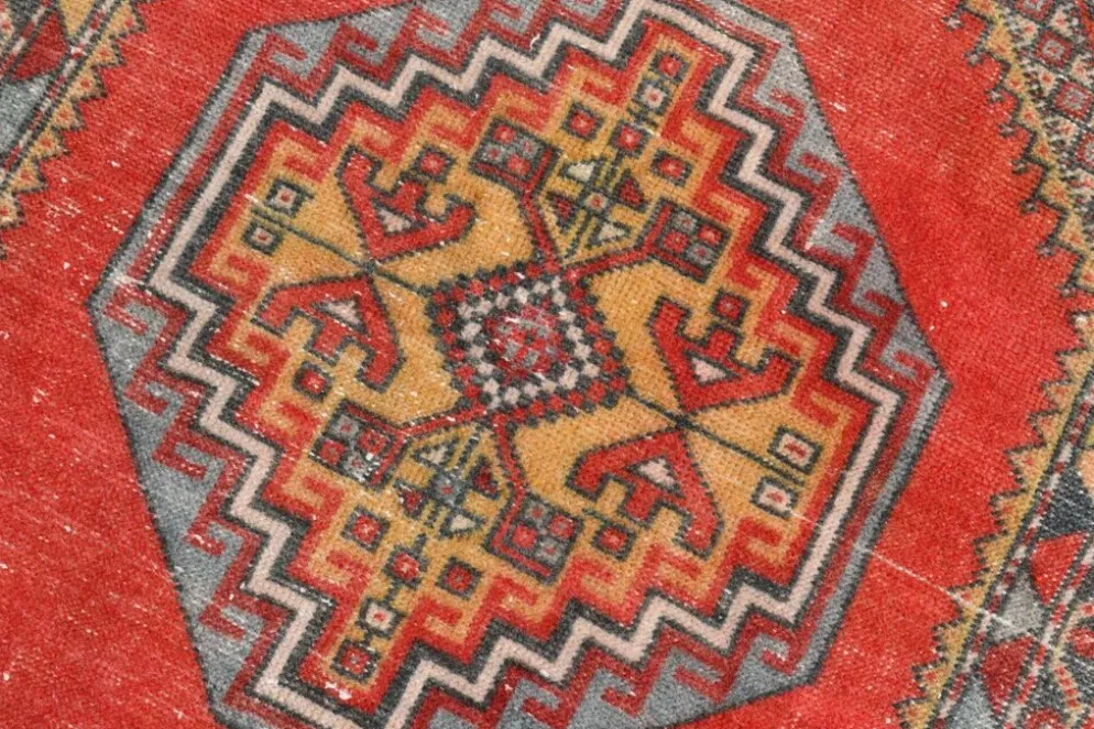 Tapis oriental vintage rouge bleu marine 3x6, 106x201 cm