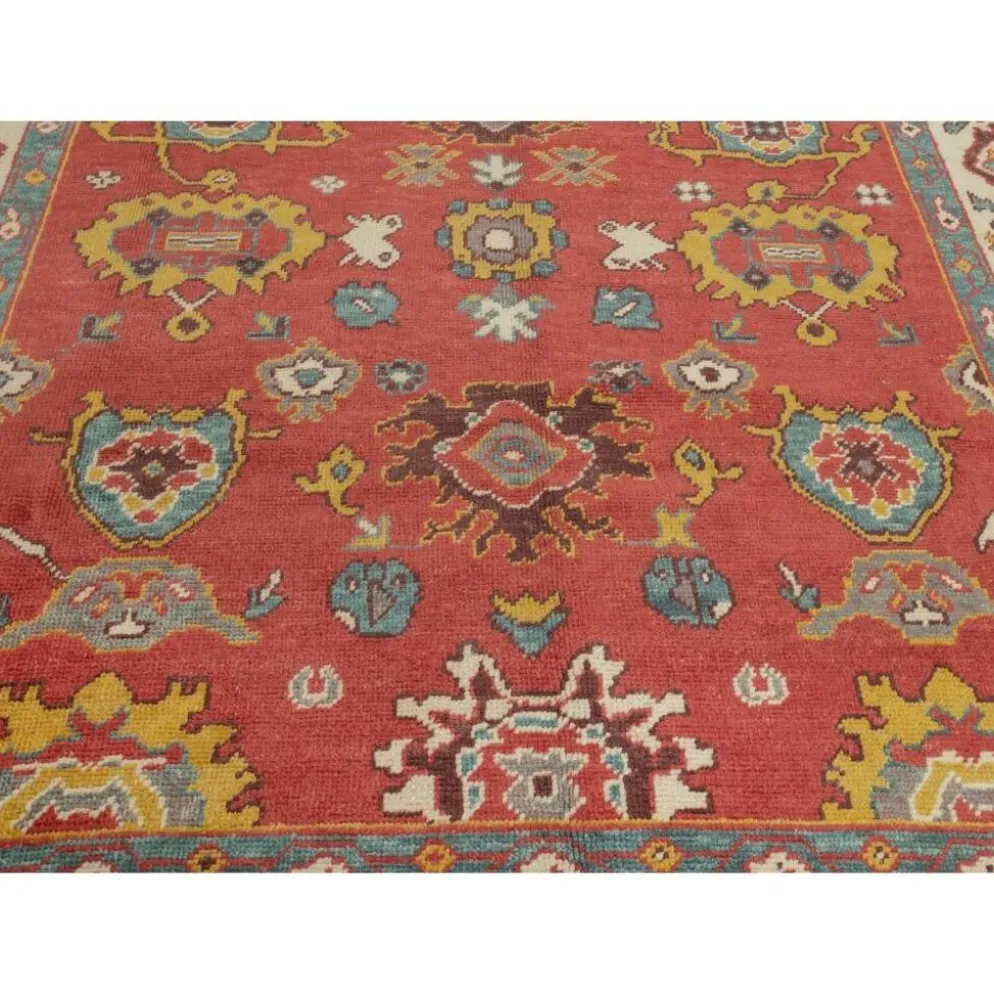 Tapis Oushak noué à la main. Taille et couleurs personnalisées. Tapis en laine rouge turc. Design inspiré des années 1900. Fait sur commande.