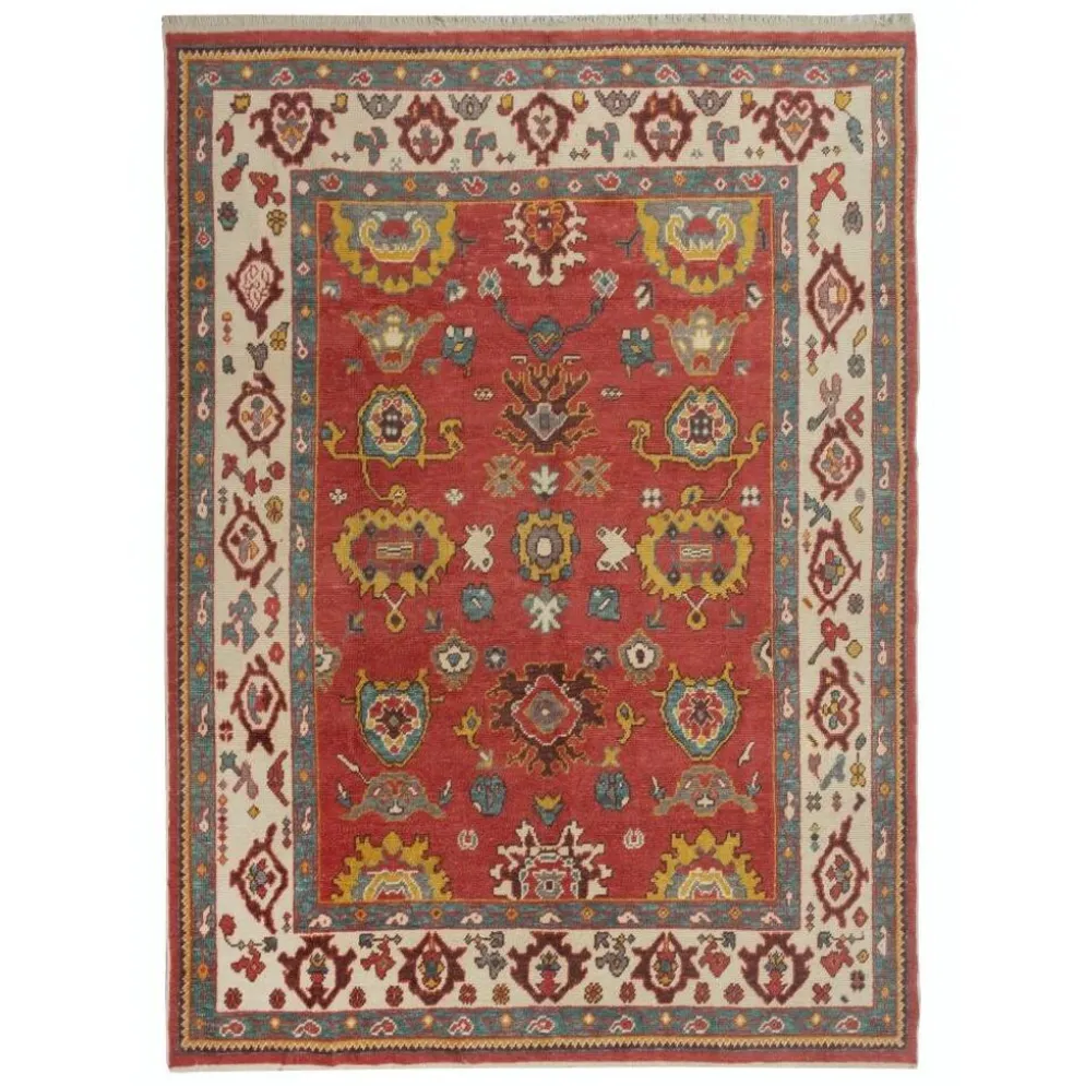 Tapis Oushak noué à la main. Taille et couleurs personnalisées. Tapis en laine rouge turc. Design inspiré des années 1900. Fait sur commande.