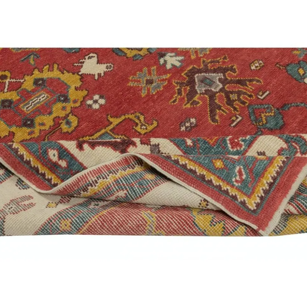 Tapis Oushak noué à la main. Taille et couleurs personnalisées. Tapis en laine rouge turc. Design inspiré des années 1900. Fait sur commande.