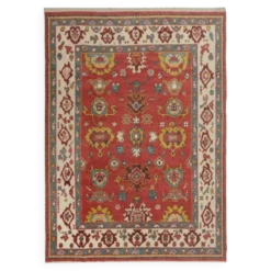 Tapis Oushak noué à la main. Taille et couleurs personnalisées. Tapis en laine rouge turc. Design inspiré des années 1900. Fait sur commande.