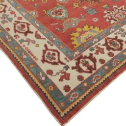 Tapis Oushak noué à la main. Taille et couleurs personnalisées. Tapis en laine rouge turc. Design inspiré des années 1900. Fait sur commande.