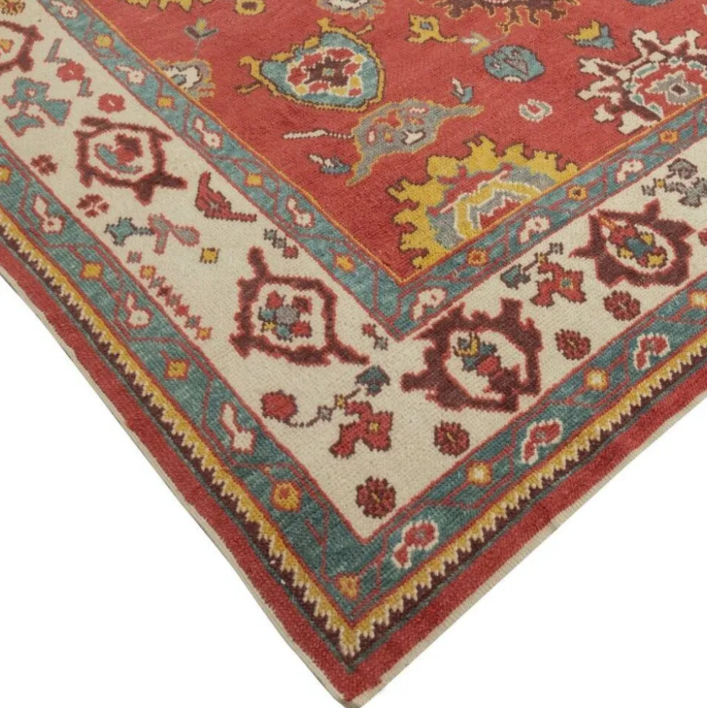 Tapis Oushak noué à la main. Taille et couleurs personnalisées. Tapis en laine rouge turc. Design inspiré des années 1900. Fait sur commande.