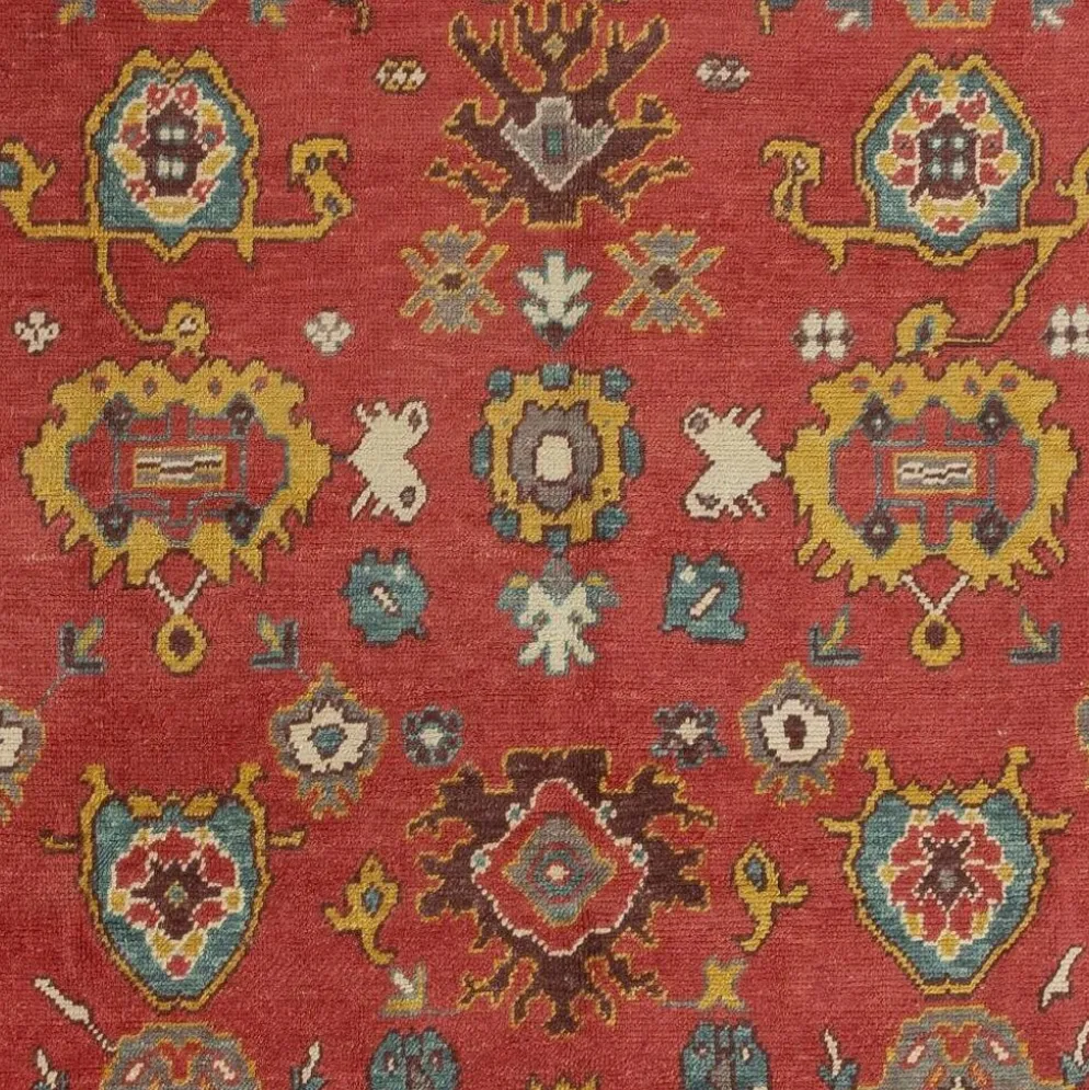 Tapis Oushak noué à la main. Taille et couleurs personnalisées. Tapis en laine rouge turc. Design inspiré des années 1900. Fait sur commande.