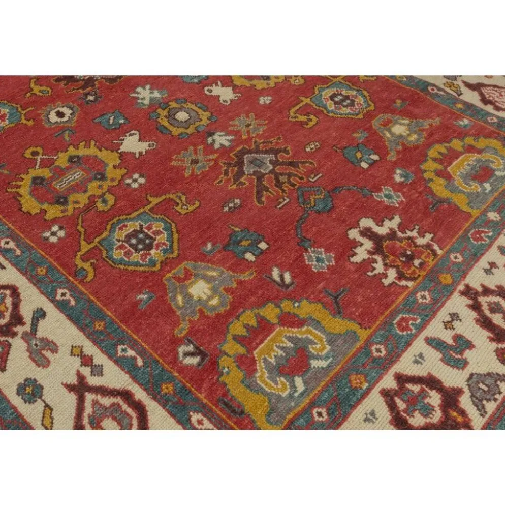 Tapis Oushak noué à la main. Taille et couleurs personnalisées. Tapis en laine rouge turc. Design inspiré des années 1900. Fait sur commande.