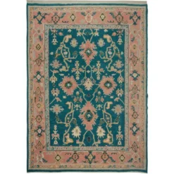 Tapis Oushak noué à la main. Taille et couleurs personnalisées. Tapis en laine vert turc. Design inspiré des années 1900. Fait sur commande.
