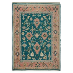 Tapis Oushak noué à la main. Taille et couleurs personnalisées. Tapis en laine vert turc. Design inspiré des années 1900. Fait sur commande.