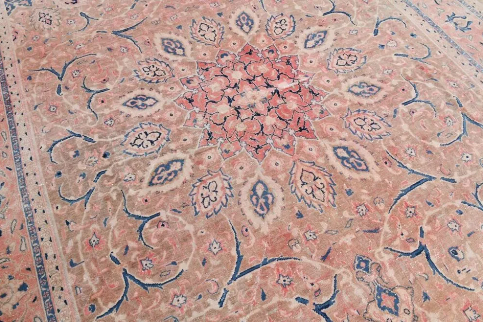 Tapis persan classique antique 57s rose blush bleu 10x13, 293x388 cm