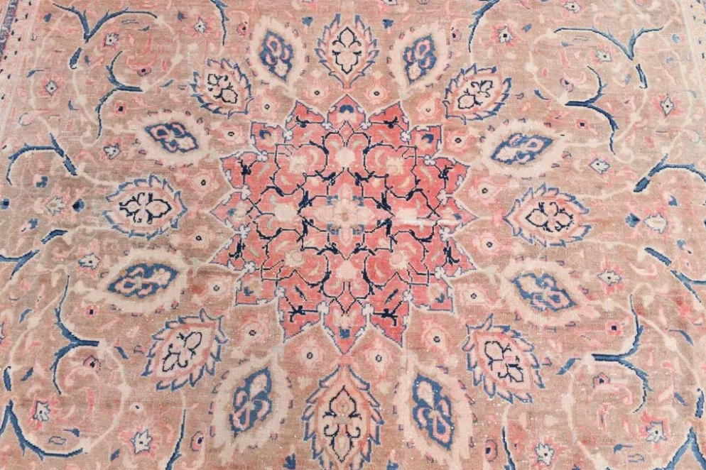 Tapis persan classique antique 57s rose blush bleu 10x13, 293x388 cm