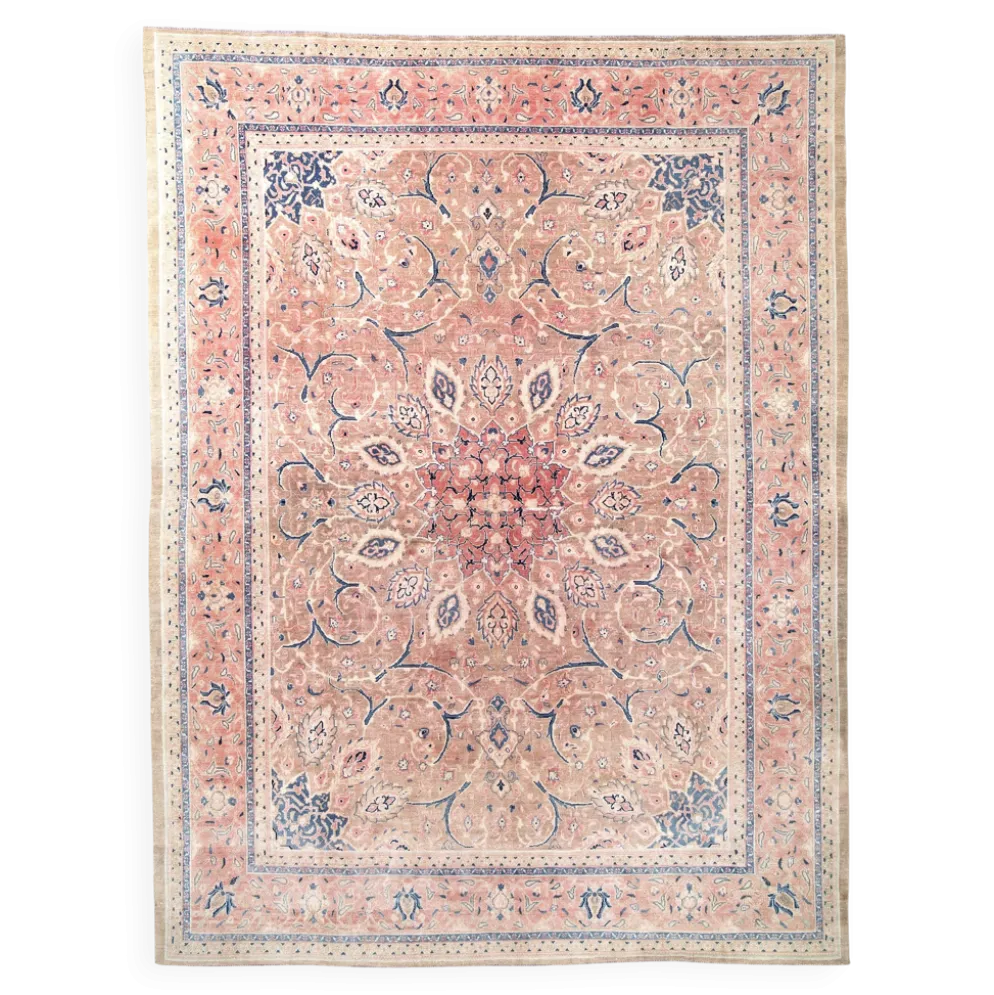 Tapis persan classique antique 57s rose blush bleu 10x13, 293x388 cm