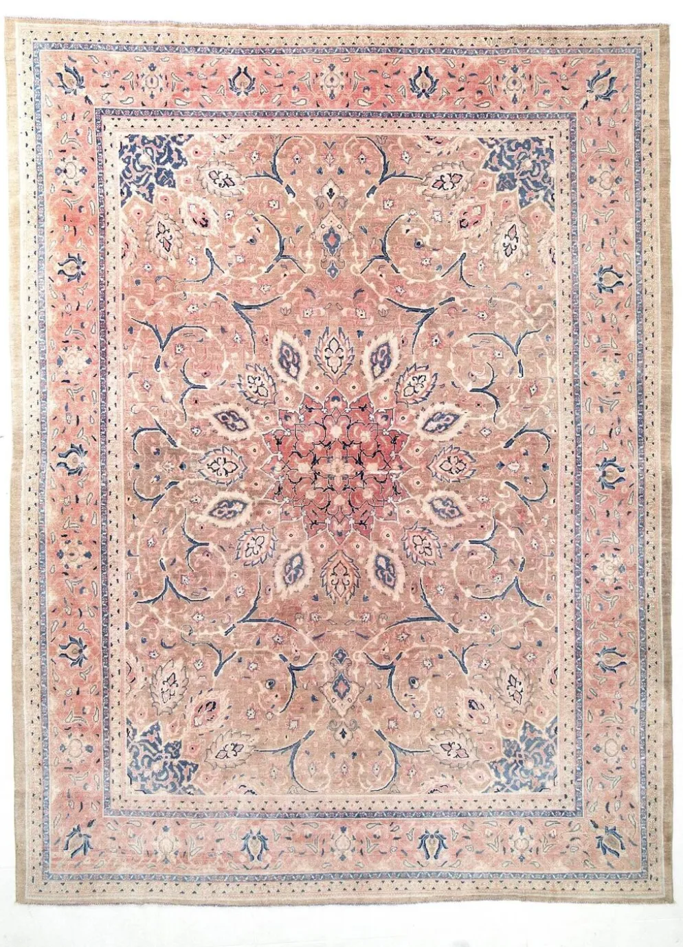 Tapis persan classique antique 57s rose blush bleu 10x13, 293x388 cm