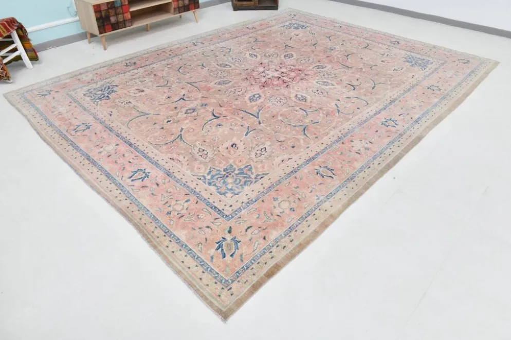 Tapis persan classique antique 57s rose blush bleu 10x13, 293x388 cm