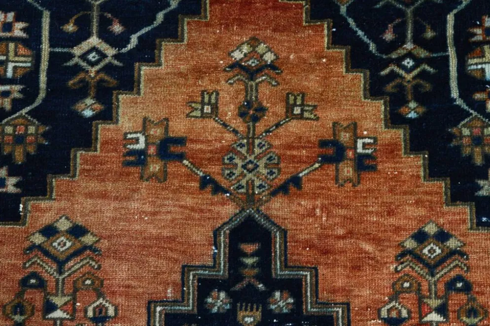 Tapis persan géométrique rouge bleu marine 3x7, 102x223 cm