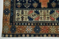 Tapis persan géométrique rouge bleu marine 3x7, 102x223 cm