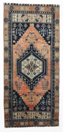 Tapis persan géométrique rouge bleu marine 3x7, 102x223 cm