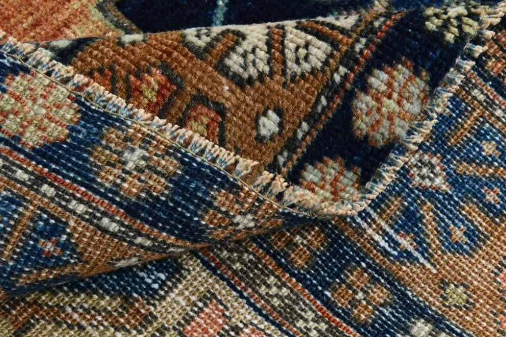 Tapis persan géométrique rouge bleu marine 3x7, 102x223 cm