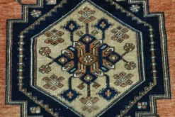 Tapis persan géométrique rouge bleu marine 3x7, 102x223 cm