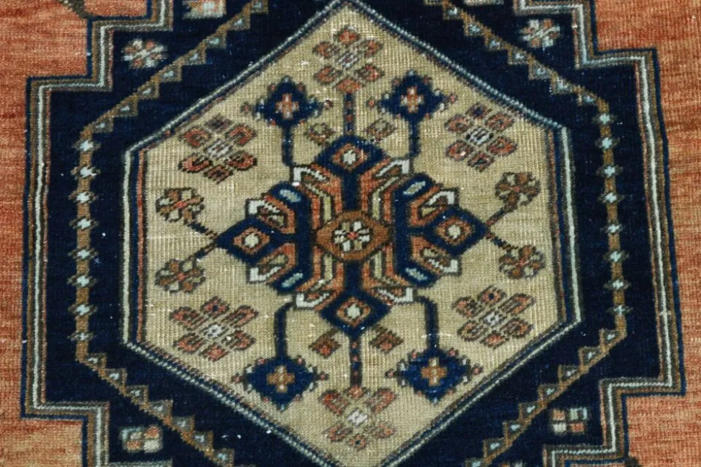 Tapis persan géométrique rouge bleu marine 3x7, 102x223 cm