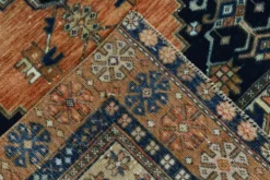 Tapis persan géométrique rouge bleu marine 3x7, 102x223 cm