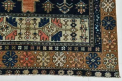 Tapis persan géométrique rouge bleu marine 3x7, 102x223 cm