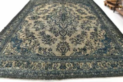Tapis persan large 10x13 bleu marine et taupe, tapis en laine fait main, 311x402 cm