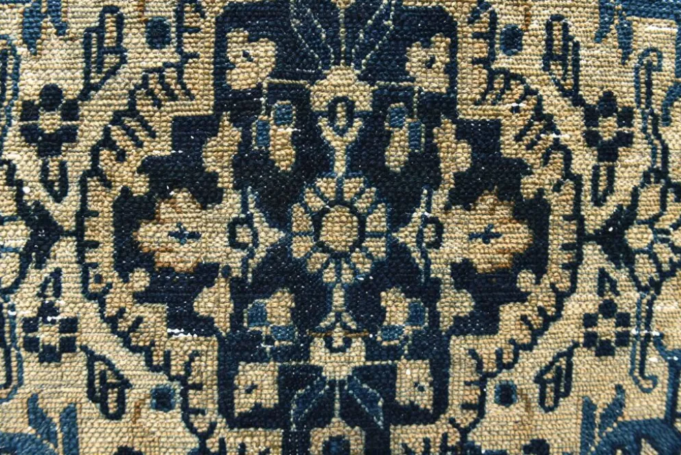 Tapis persan large 10x13 bleu marine et taupe, tapis en laine fait main, 311x402 cm