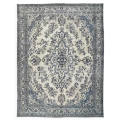 Tapis persan large 10x13 bleu marine et taupe, tapis en laine fait main, 311x402 cm