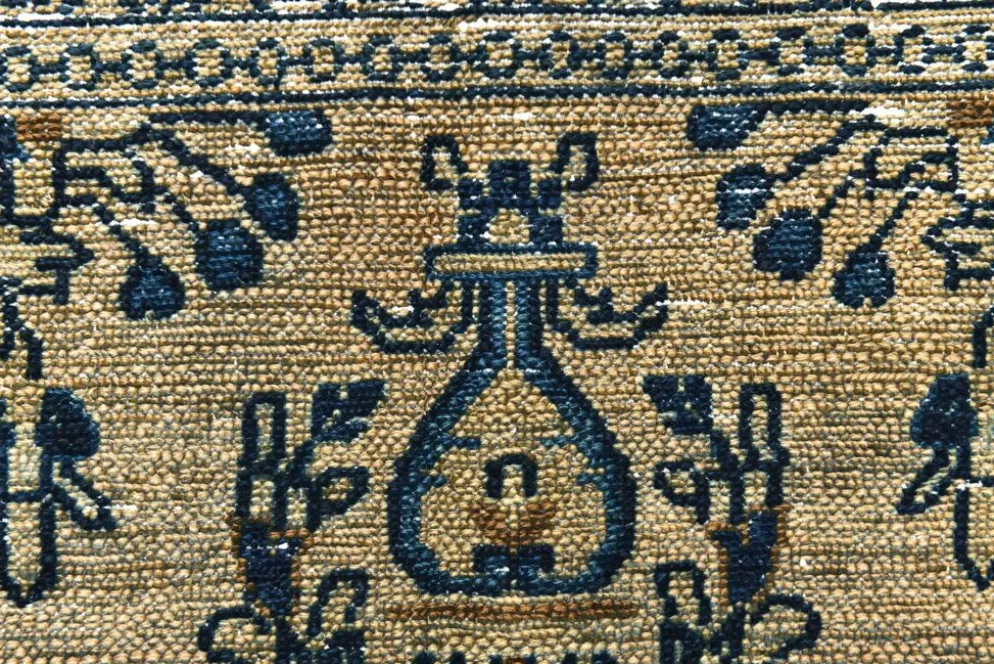 Tapis persan large 10x13 bleu marine et taupe, tapis en laine fait main, 311x402 cm