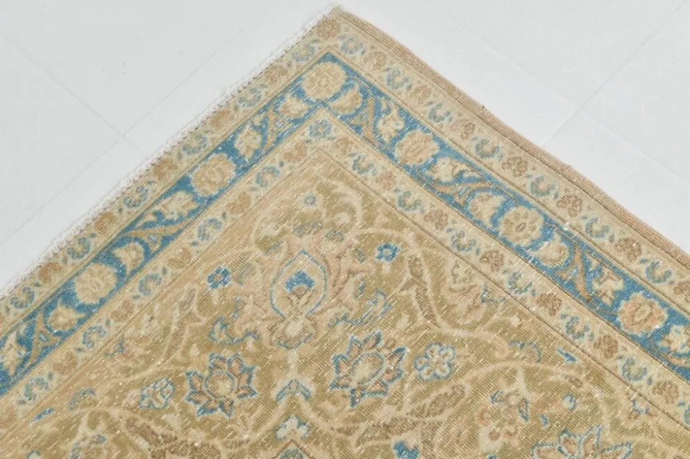 Tapis persan Tabriz vintage antique noué à la main bleu ciel, 293x407 cm