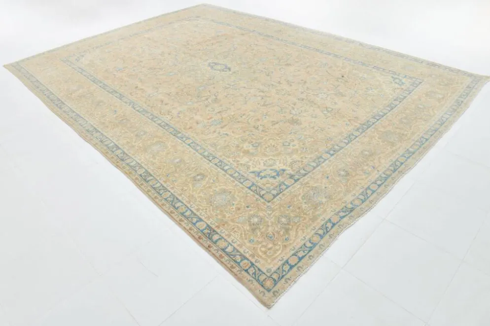 Tapis persan Tabriz vintage antique noué à la main bleu ciel, 293x407 cm