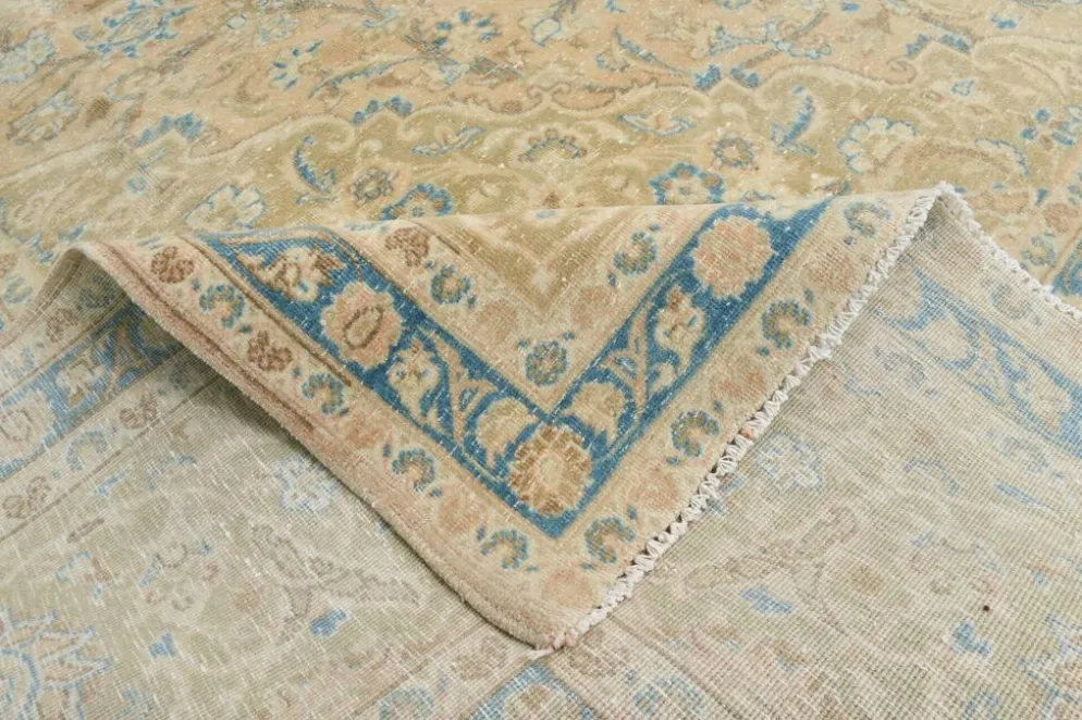 Tapis persan Tabriz vintage antique noué à la main bleu ciel, 293x407 cm