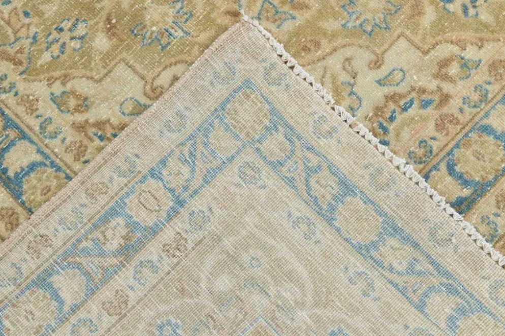 Tapis persan Tabriz vintage antique noué à la main bleu ciel, 293x407 cm
