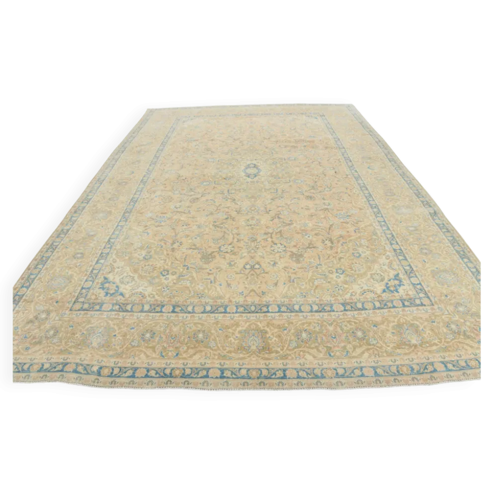 Tapis persan Tabriz vintage antique noué à la main bleu ciel, 293x407 cm